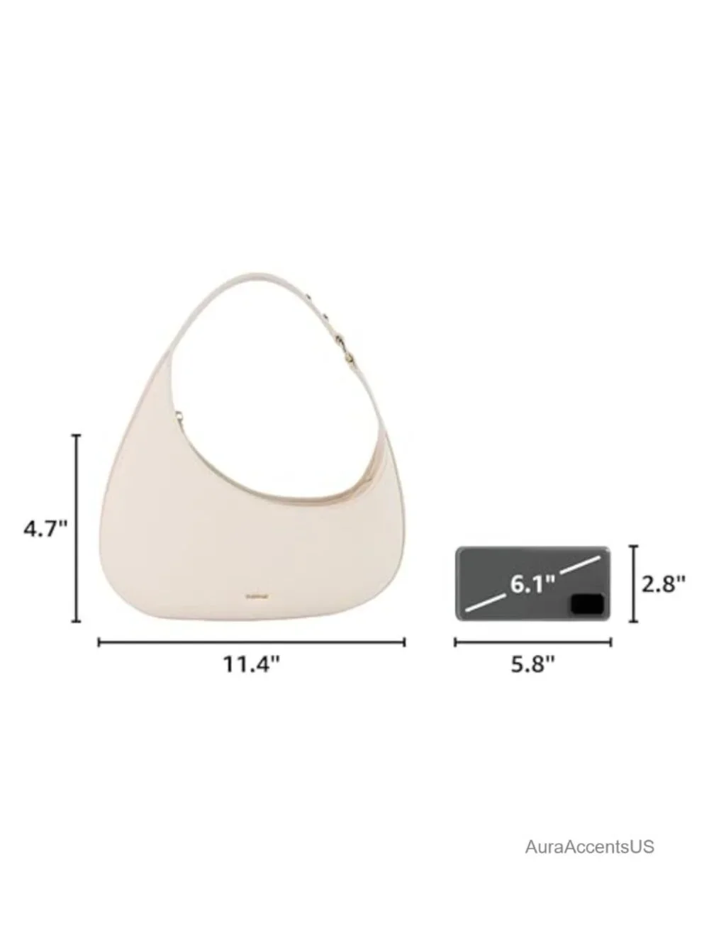 Small Crescent Shoulder Bag, Mini Vegan Leather Hobo Purse with Zipper